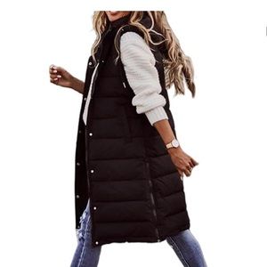 Black Puffy long vest - large